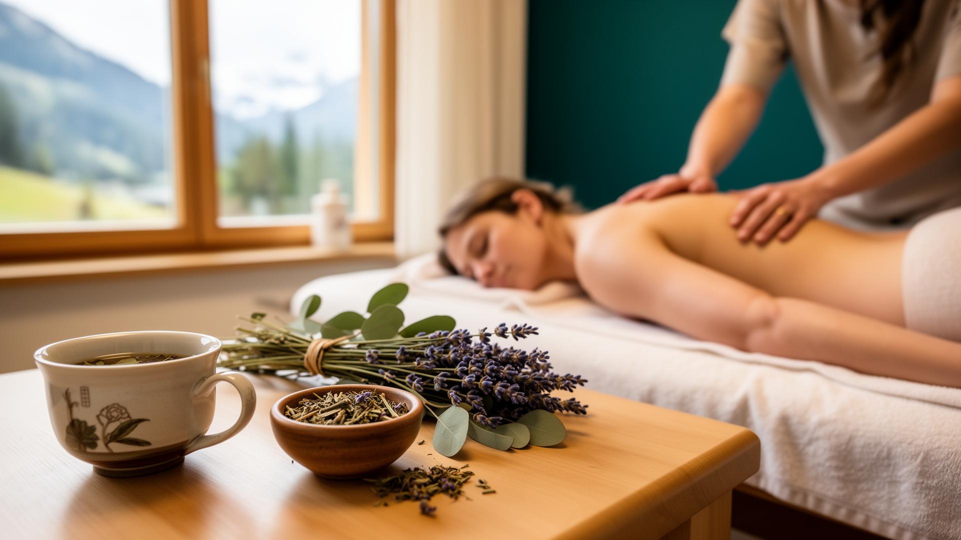 Alternativmedizin Schweiz, ruhige Naturheilpraxis mit Kräutern, Tee und entspannender Behandlung