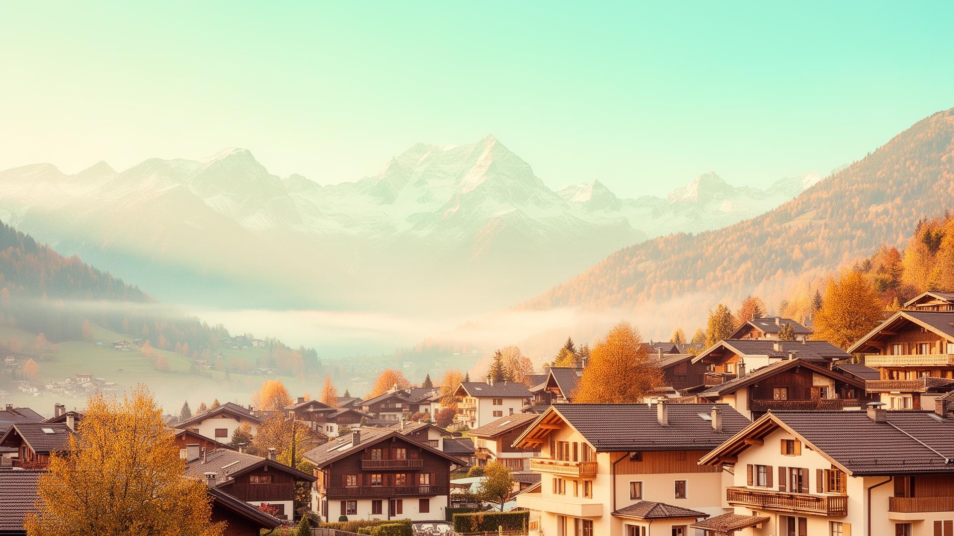 Krankenkassen Vergleich Prämien 2026 Schweiz, sonnige Alpenlandschaft mit traditionellen Chalets